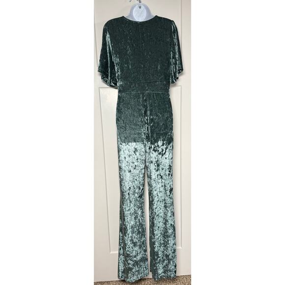Free People Night Fever Jumpsuit Crushed Velvet Teal Size Small NWT - Picture 2 of 15